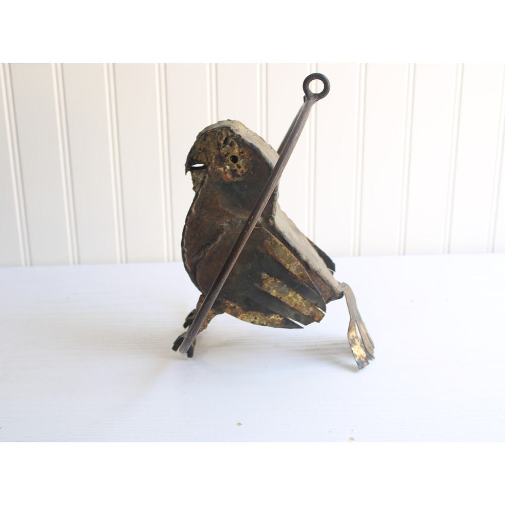 Iron Hanging Sculpture of a Bird on a Perch | Artist Signed | Unique Metal Art